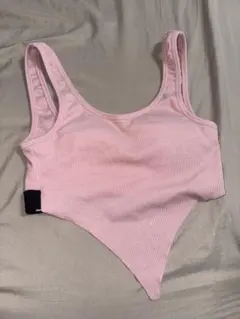 ピンクリブ編みタンクトップ ハイウエスト