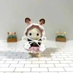 たっち赤ちゃんドール服901 耳穴あり　ワンピース（濃紺　ピンク）　さくらんぼ