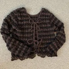 ダークブラウン リボン結び カーディガン レディース