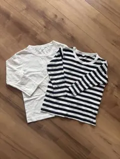 無印良品　キッズ　ロンT 長袖カットソー　100 2枚　白　ボーダー