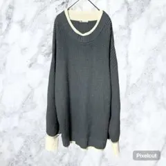 J0316 Java ジャバ別注 配色レイヤード風 ニット セーター L グレー