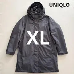 美品【UNIQLO】 ハイブリッドダウンコート ネイビー メンズ XL