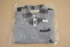 【未使用品】グレー 半袖ロンパース チェック柄襟