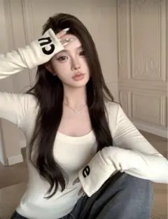 SHEINトップス アイボリー 長袖ニット セーター