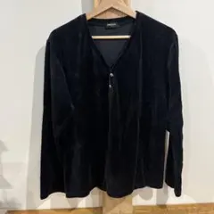 COMME CA ISM ベロアヘンリーネックカットソー　ブラック Lのサムネイル