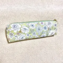 花柄ペンケース　グリーン　ハンドメイド　筆箱　ファスナー