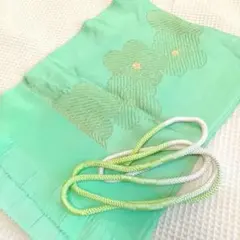 W12 帯揚げ帯締めセット 緑 正絹