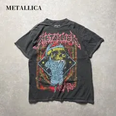 METALLICA バンドTシャツ スカルグラフィックプリント 墨黒グレー古着