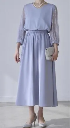 GIRL フラワーレーススリーブ ミモレ丈 パーティードレス 結婚式
