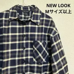 【新品】NEW LOOK チェック長袖シャツ　ワンピース　フランネル　M 紺色