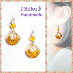 No.587-E　琉球ガラス☆変形☆レジン☆ピアス・イヤリング(オレンジ)