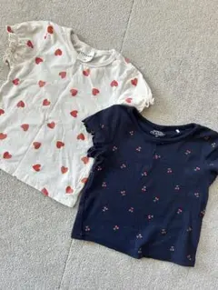 90cm ハート柄・さくらんぼ柄 Tシャツ 2枚セット