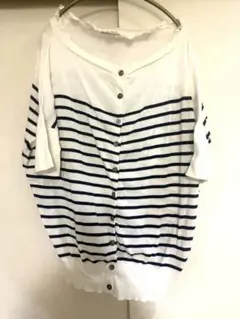 Jane Marple ストライプ 半袖カーディガン　襟レース付き