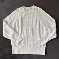 ホワイト ニットセーター Lサイズ レース編み　長袖 セーター ニット
