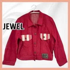 【希少・個性派】JEWEL レッドデニムジャケット バックプリント ジャズバンド