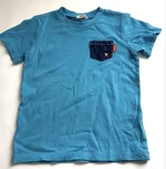 ミキハウス ダブルB デニムポケット 半袖 Tシャツ 120 ブルー 黒クマ