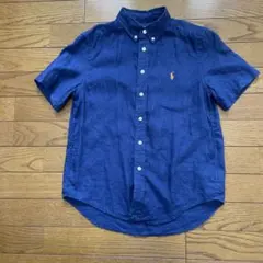 ラルフローレンRALPH LAUREN半袖リネンシャツ　紺麻100%