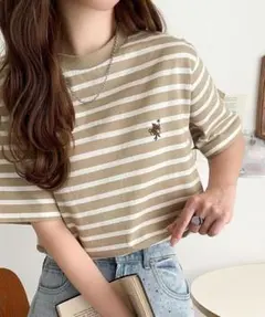 クラシカルエルフ java tシャツ 半袖 ベージュボーダー Sサイズ コットンのサムネイル