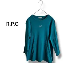 【R.P.C】七分袖 Tシャツ ラインストーン 綿100% 日本製 グリーン