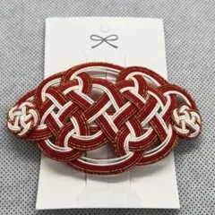 ハンドメイド【水引】バレッタ 赤×白×金ラメ