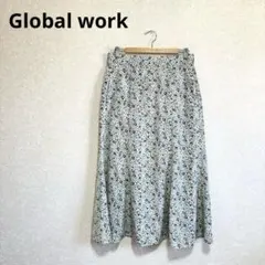 グローバルワーク ロングフレアスカート 花柄 ホワイト 黒 F