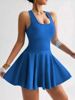 青のノースリーブミニワンピース