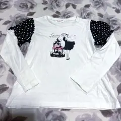 長袖カットソー 白地 黒水玉