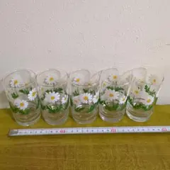 アデリアグラス　昭和レトログラス　野花 　花柄　白い花柄　５個セット