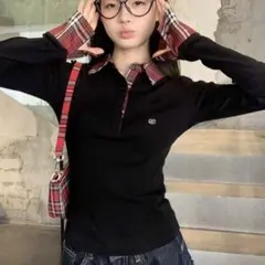 SHEIN ポロ襟 長袖Tシャツ