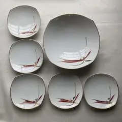 昭和レトロモダン　ヴィンテージ　和洋折衷　食器セット　大皿1枚　小皿5枚セット