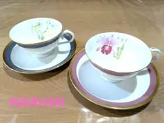 ヴィンテージ　ナルミ 金彩　カトレア ペアコーヒーカップ＆ソーサー2客セット美品