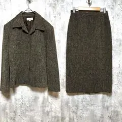 【Lamballe】スカートスーツセットアップ テーラードジャケット 13号 茶