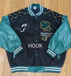 HOOK 刺繍デザイン スタジャン ブラック/グリーン