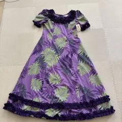 フラダンスドレス パープル　紫　シダ柄　CCfashion 11-12