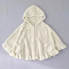 アクシーズファム レディース ニット ポンチョ ケープ コート M パールボタン