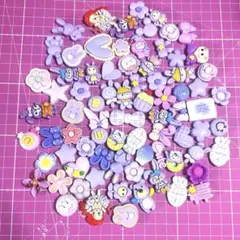 【新品】デコパーツ プラパーツ 花 クマ うさぎ 動物パープル78個 まとめ売り