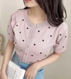 INGNI イング ♡ ハート柄半袖ニットカーディガン