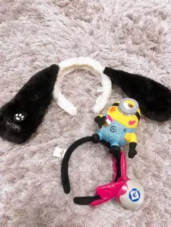 スヌーピー耳付きカチューシャとミニオン
