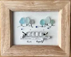 シーグラスアート　シマエナガ　ライトブルー　ミント　北欧