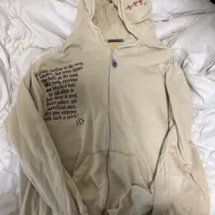 X-LARGE ベージュ プリントパーカー　ジップパーカー　y2k