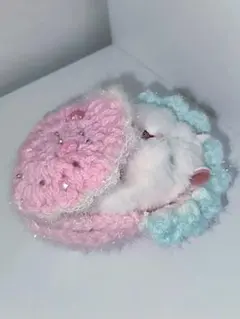 値下げ中⭐️はむにぎり用♡いちごのクーファンお布団 ベッド（かけ布団ピンク付き）のサムネイル