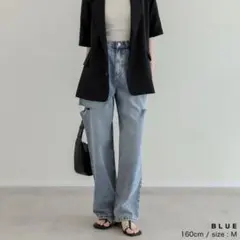 リエディ　サイドスリットワイドストレートコットンデニムパンツ　Sサイズ　ブルーのサムネイル