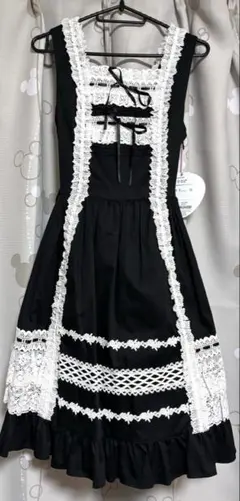 BABY レースフリルジャンパースカート 黒×オフシロ