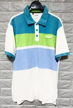m455◆adidas golf◆メンズゴルフポロシャツ◆白青緑◆O/XG