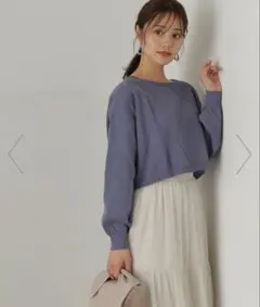 【新品タグ付き】PROPORTION ダイヤ柄ショート丈ニット ブルー Sサイズ