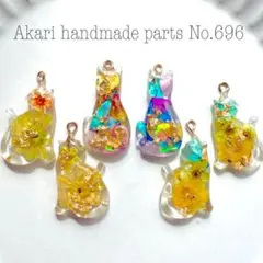 696.ハンドメイドオリジナルパーツレジンカボション押し花チャームフラワーねこ