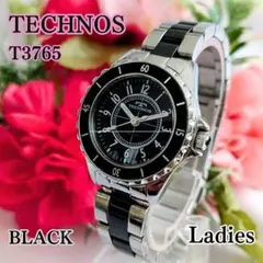 良品 TECHNOSテクノス レディース腕時計ブラック黒スマート＆キュート 瑞西のサムネイル