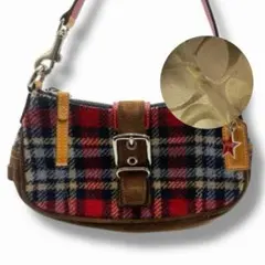 美品 COACH チェック スエード バッグ アクセサリーポーチ Vintage