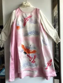 日本伝統着物絹チュニックリメイク光沢有り