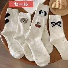 5足セット　レディースソックス　靴下　キュートな刺繍　キャラクター　ワンポイント